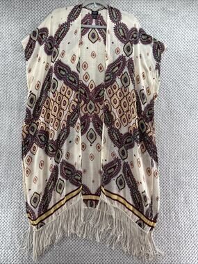 Rosse accessories Long Boho Cardigan Womens S/M Burgundy Open Front Fringe